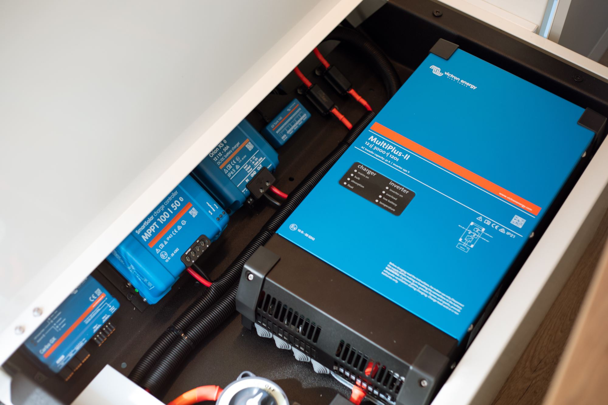 Victron power system mounted in a drawer